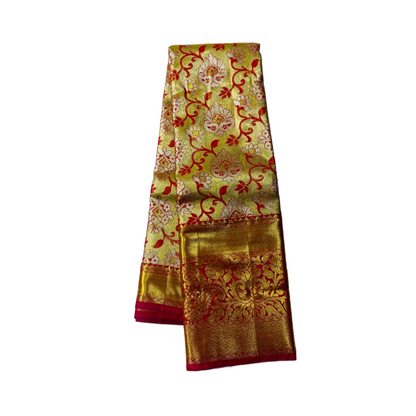 Vegan Silk Saree Golden shade with Pink Border with Mango design