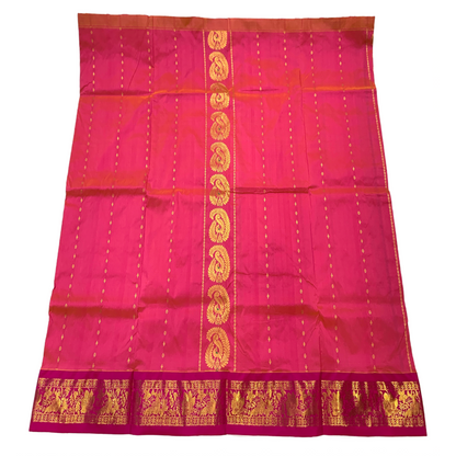 Golden Pink shade Semi Silk Kids Pattu Pavadai with Contrast border for age above 10 years