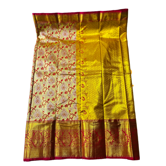 Vegan Silk Saree Golden shade with Pink Border with Mango design