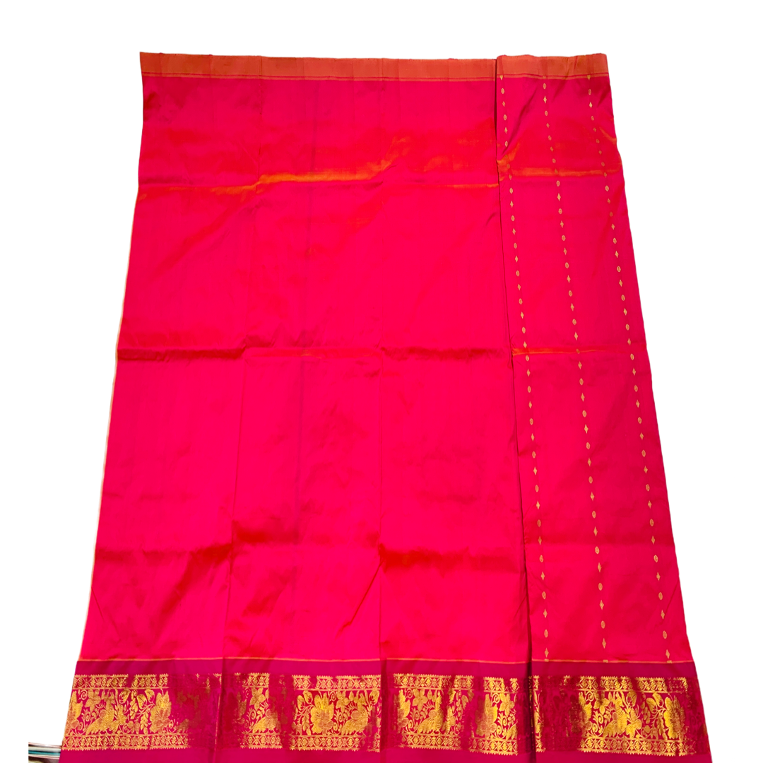 Golden Pink shade Semi Silk Kids Pattu Pavadai with Contrast border for age above 10 years