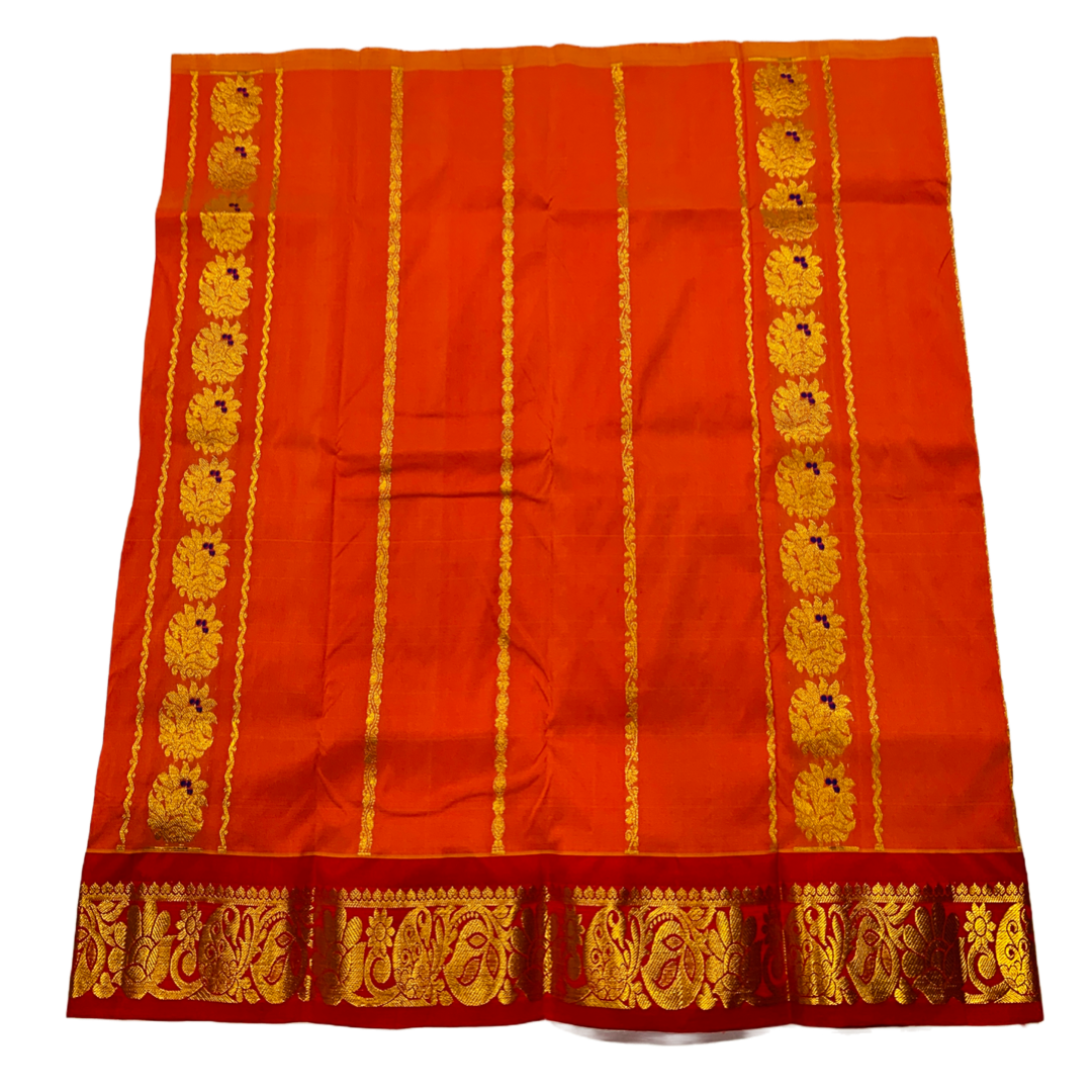 Golden Peach shade vegan silk Kids Pattu Pavadai with contrast border for age 2 to 5