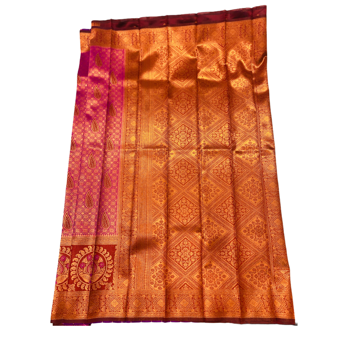 Golden Pink shade saree with Brown Border