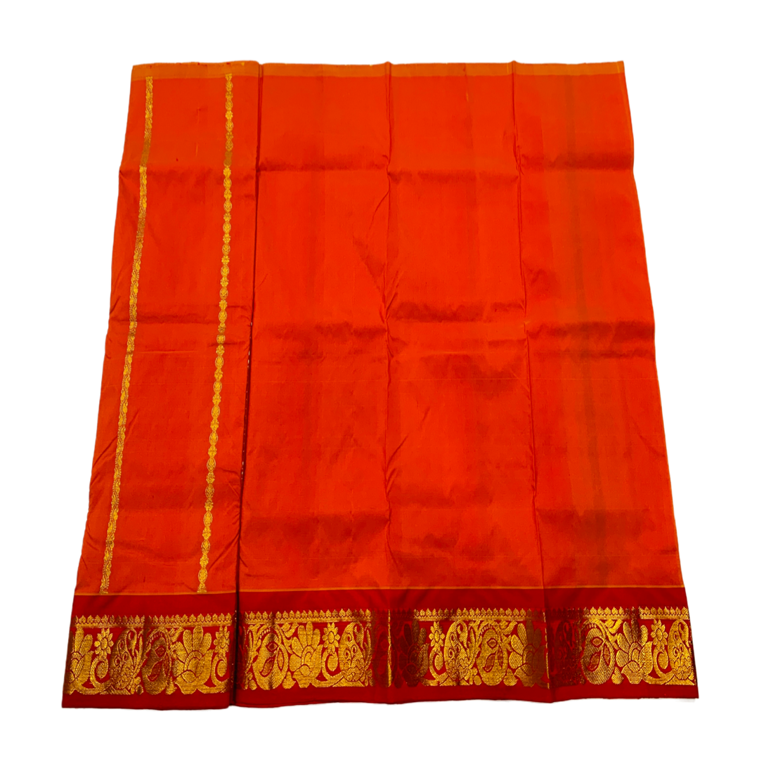 Golden Peach shade vegan silk Kids Pattu Pavadai with contrast border for age 2 to 5