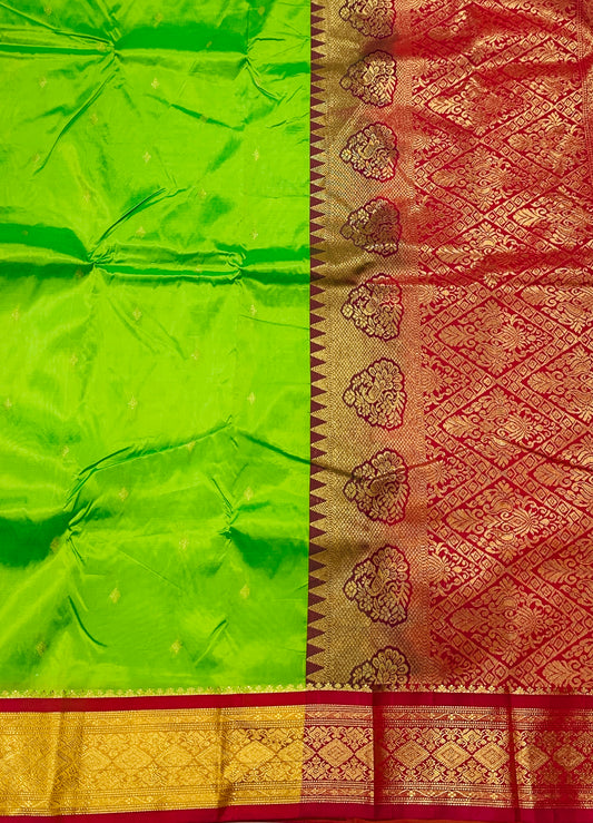 Apple Green shade saree with Golden and Red Border