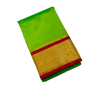 Apple Green shade saree with Golden and Red Border