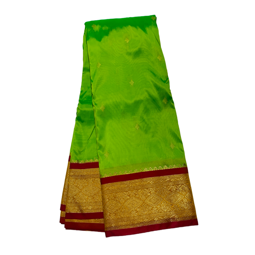 Apple Green shade saree with Golden and Red Border