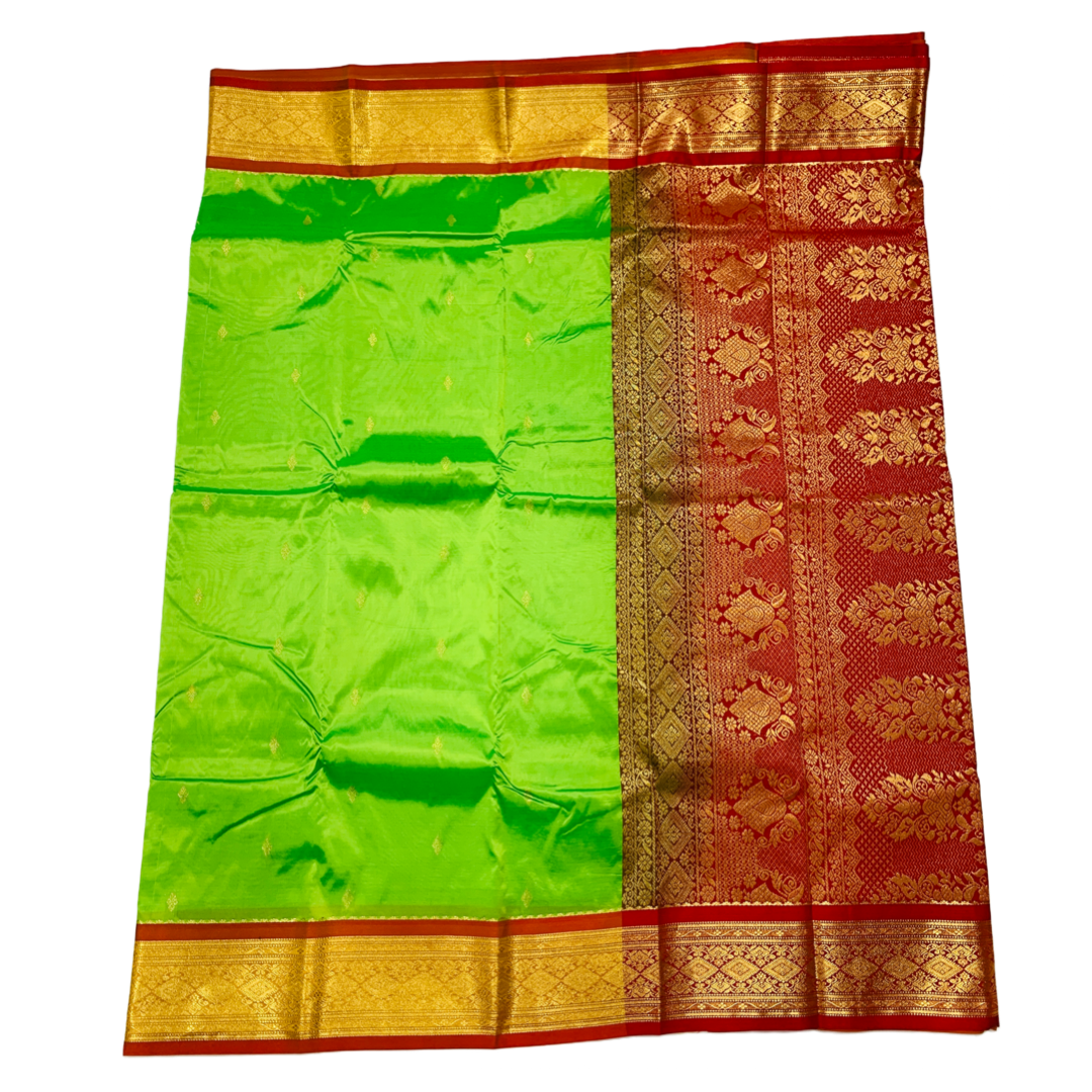 Apple Green shade saree with Golden and Red Border