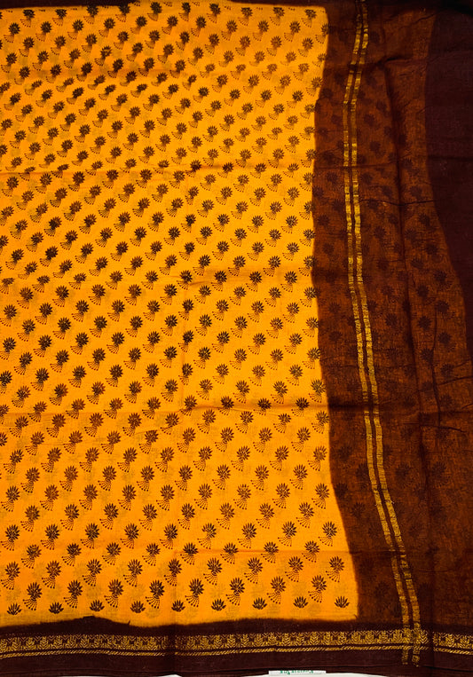 Chettinad Sungudi Cotton Golden Yellow Printed Saree