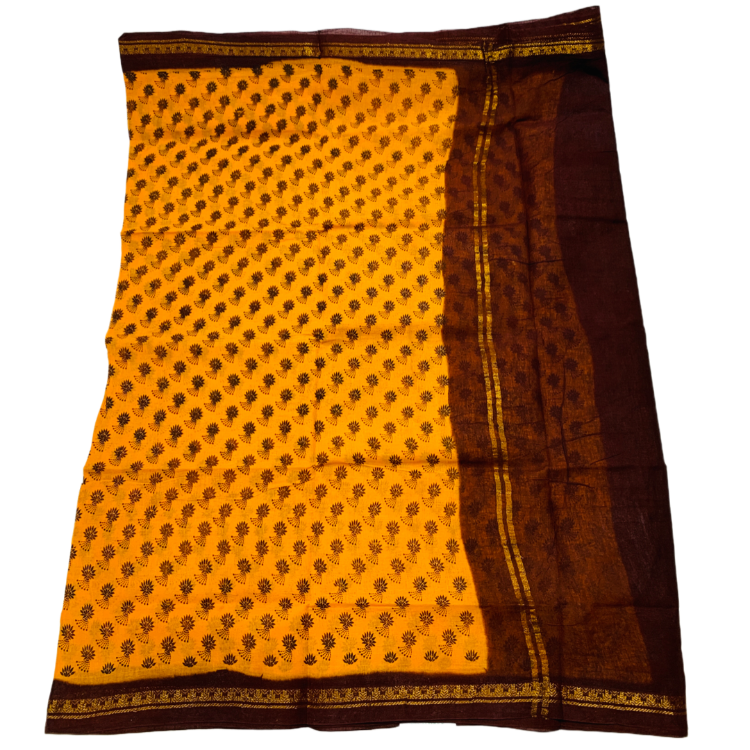 Chettinad Sungudi Cotton Golden Yellow Printed Saree