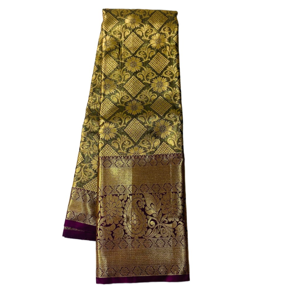 Vegan Silk Saree Golden Black with Floral design