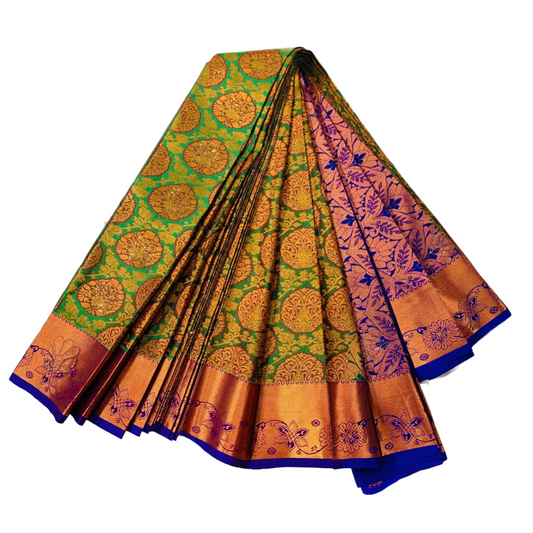 Vegan Silk Saree  with Copper with Violet with flower design.