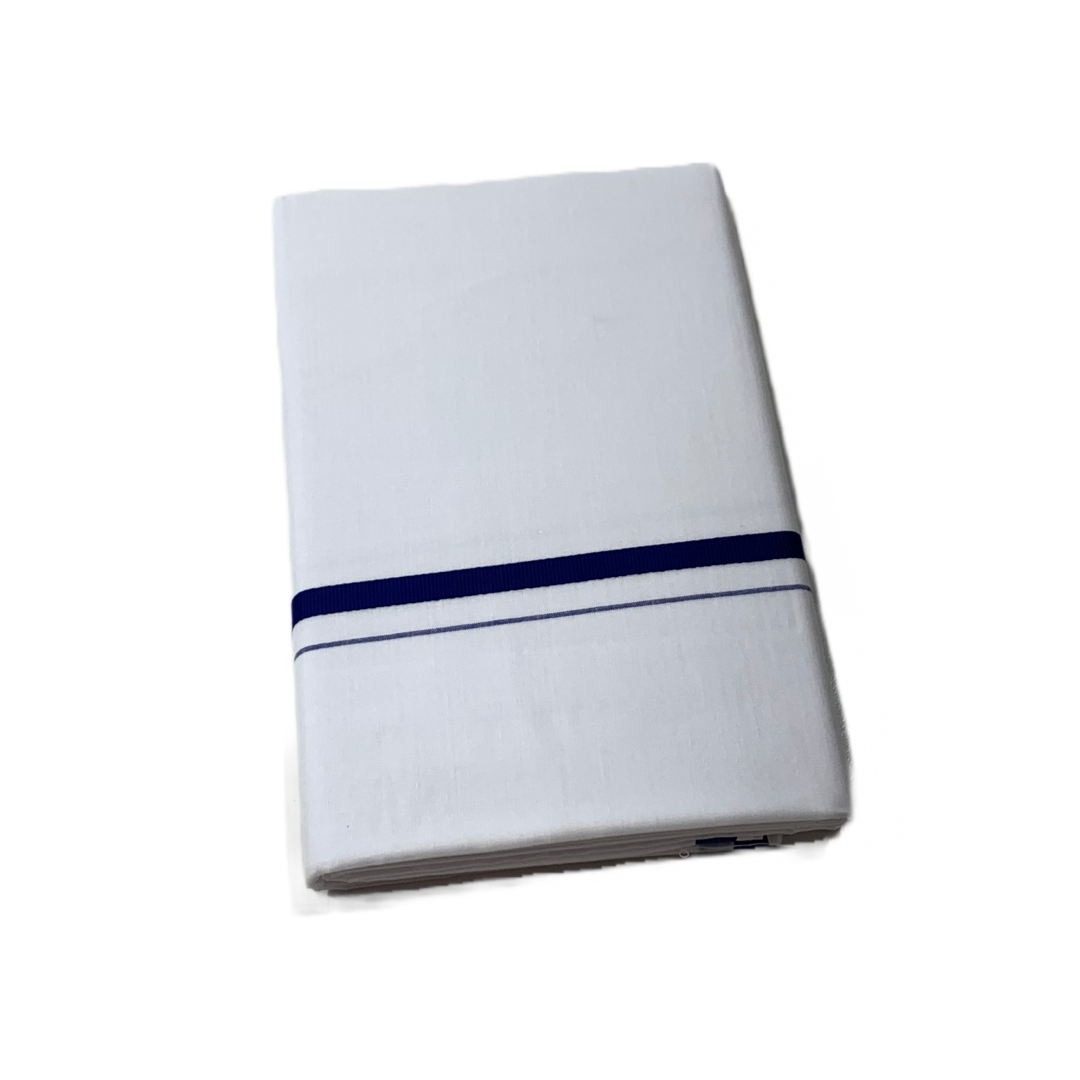 White Cotton Dhoti with Blue Border.