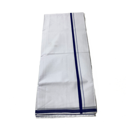 White Cotton Dhoti with Blue Border.