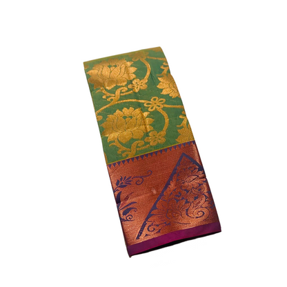 Vegan Silk Saree Green Colour  with Copper with Purple with flower design