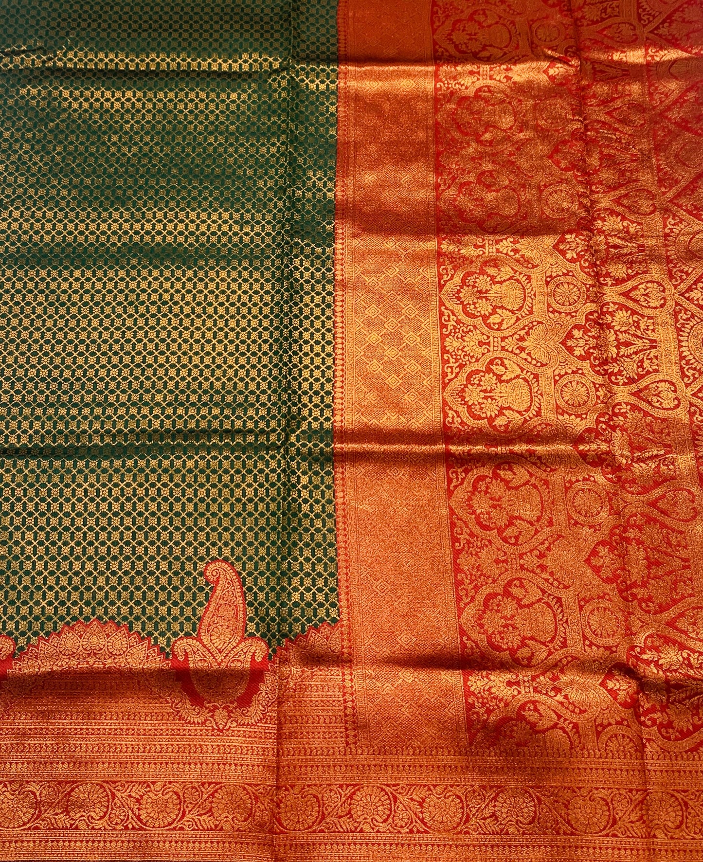 Dark Green shade saree with Maroon Border