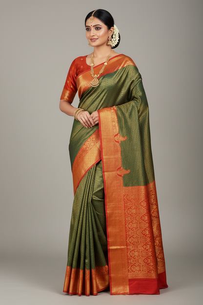 Dark Green shade saree with Maroon Border