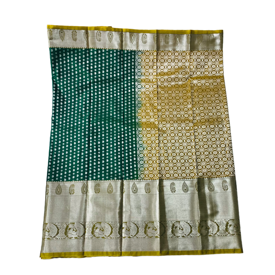 Vegan Silk Saree Green shade Mahndi Green Border