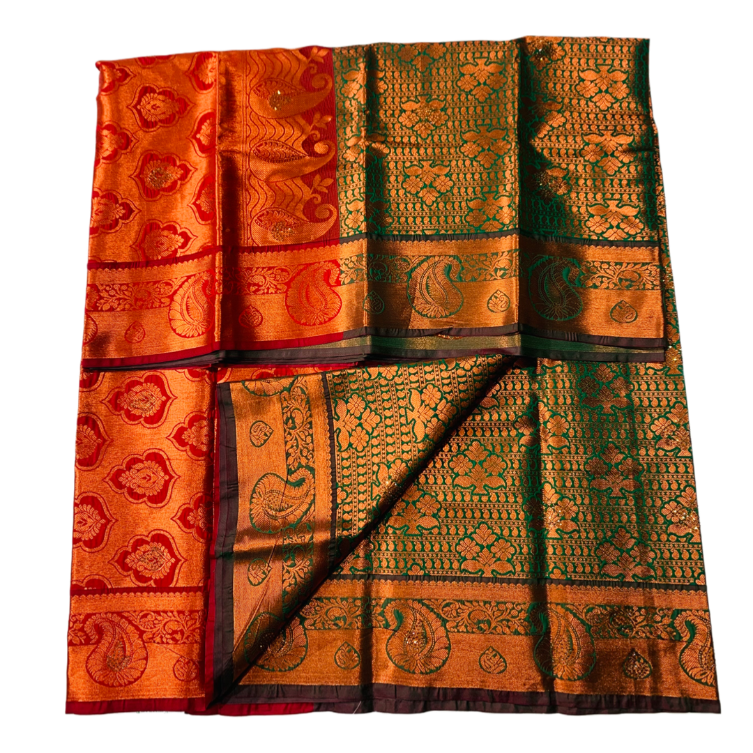 Vegan Silk Saree Green shade with Plant design with Unstitched blouse in Aari work.