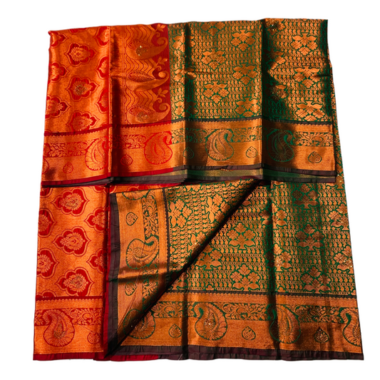 Vegan Silk Saree Green shade with Plant design with Unstitched blouse in Aari work.