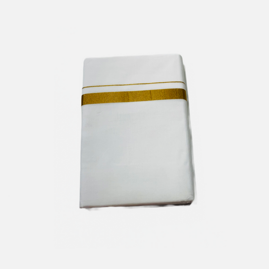 White Cotton Dhoti with Large Golden Border.