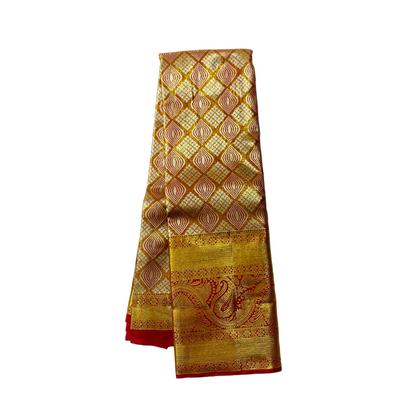 Vegan Silk Saree Golden Orange Colour with Golden with Mango design