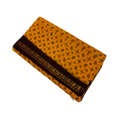 Chettinad Sungudi Cotton  Golden Yellow Printed  Saree