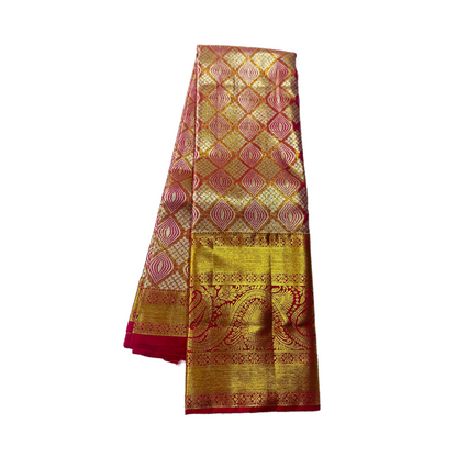 Vegan Silk Saree Golden Pink shade with Golden with Mango design