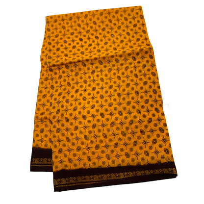 Chettinad Sungudi Cotton  Golden Yellow Printed  Saree