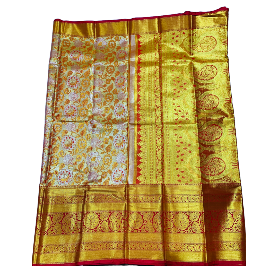 Golden shade Soft kanchi pattu with Maroon and Golden Border