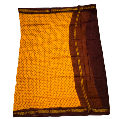 Chettinad Sungudi Cotton  Golden Yellow Printed  Saree