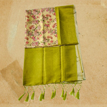 Digital silk saree Golden Green