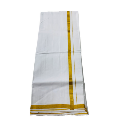 White Cotton Dhoti with Large Golden Border.