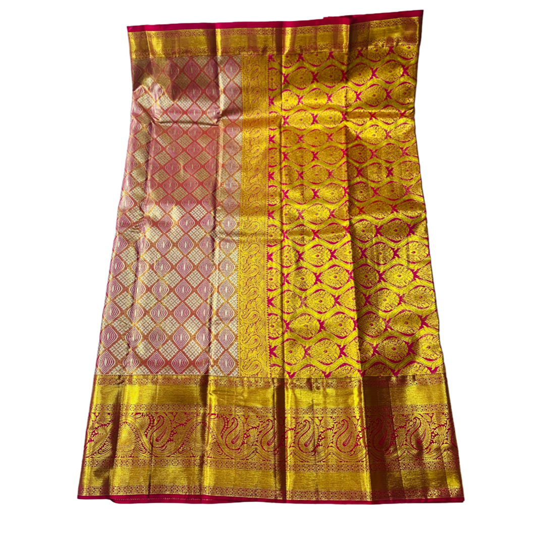 Vegan Silk Saree Golden Orange Colour with Golden with Mango design