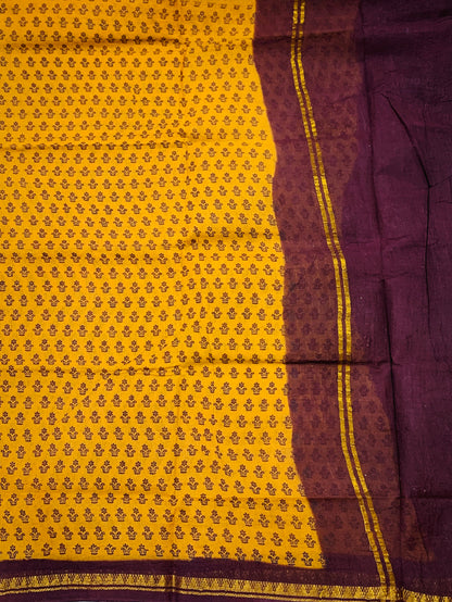 Chettinad Sungudi Cotton Dark Golden Yellow Printed  Saree