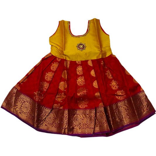 One Piece Ethnic Lehanga-Golden& Maroon-3 Year Baby