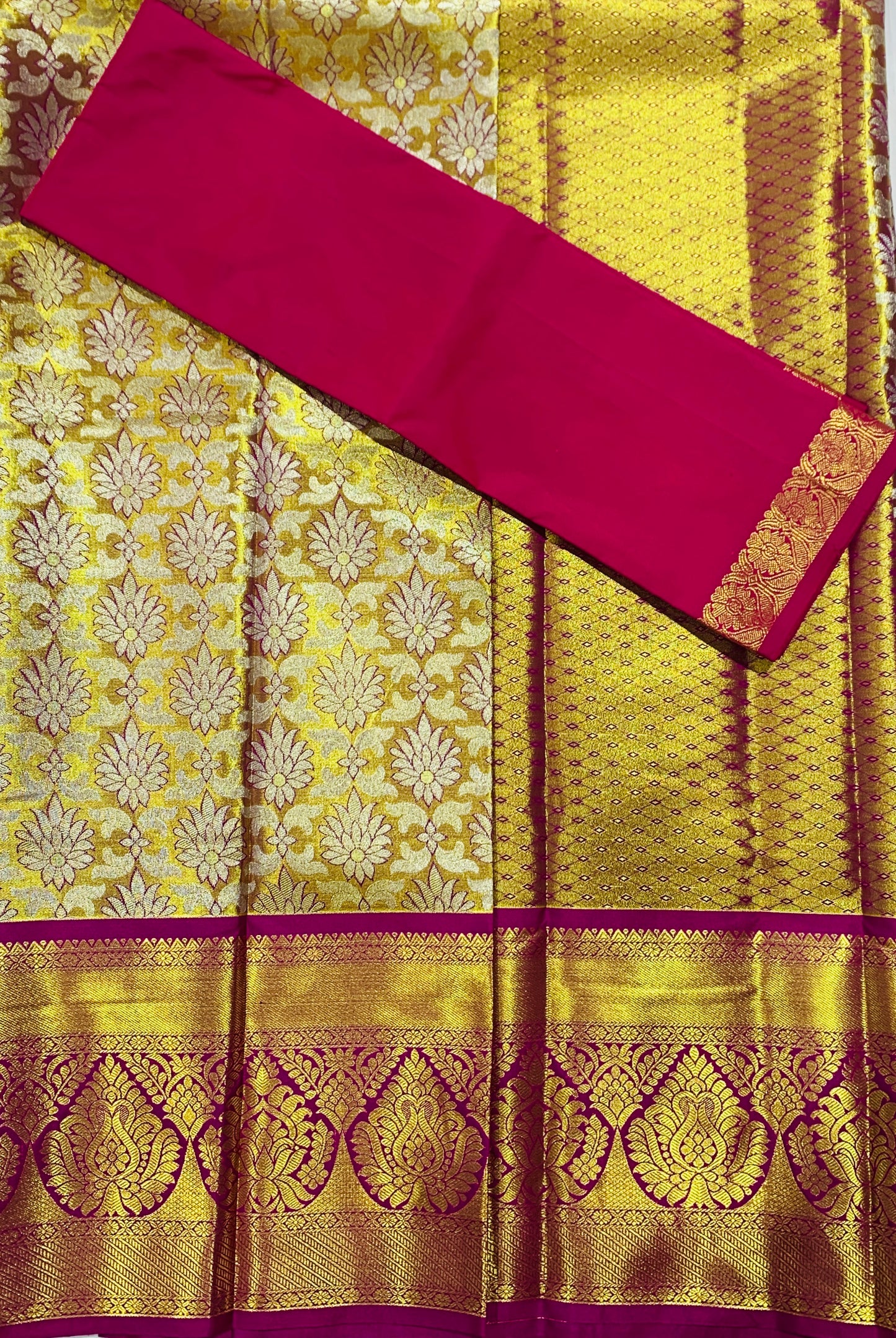 Golden Shade Vegan Silk Half Saree Contrast Border (Above 10 years )