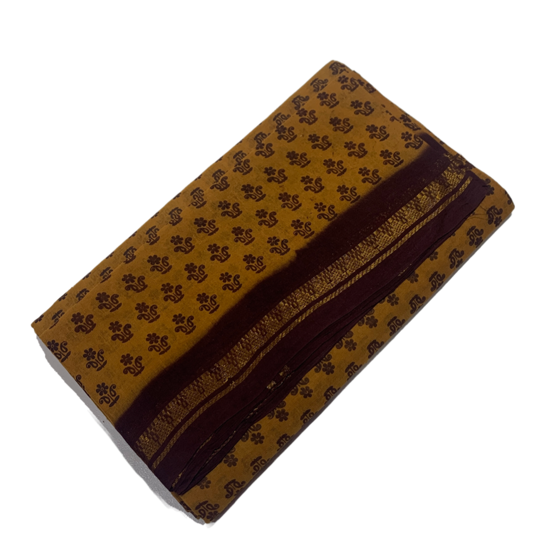 Chettinad Sungudi Cotton Dark Golden Yellow Printed  Saree