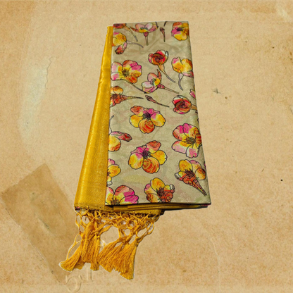 Digital Silk Saree Golden Yellow Colour