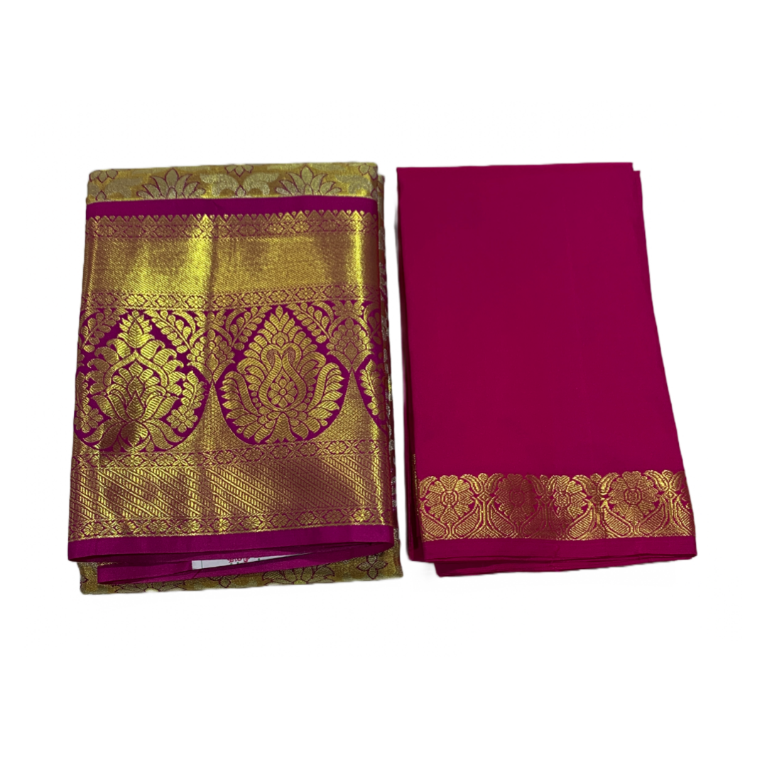 Golden Shade Vegan Silk Half Saree Contrast Border (Above 10 years )