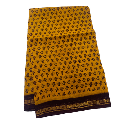 Chettinad Sungudi Cotton Dark Golden Yellow Printed  Saree