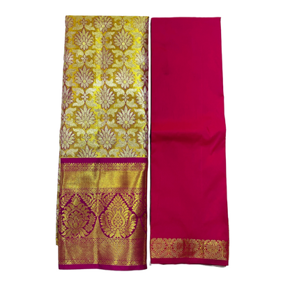 Golden Shade Vegan Silk Half Saree Contrast Border (Above 10 years )