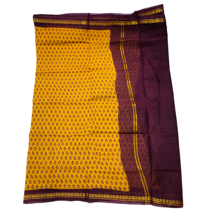 Chettinad Sungudi Cotton Dark Golden Yellow Printed  Saree