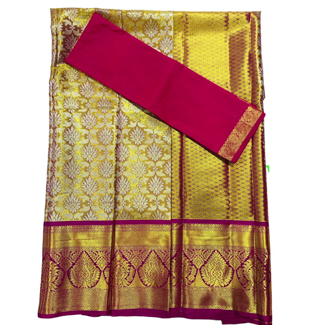 Golden Shade Vegan Silk Half Saree Contrast Border (Above 10 years )