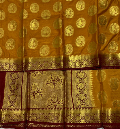 Crepe Saree Golden Yellow Colour with Mango Design