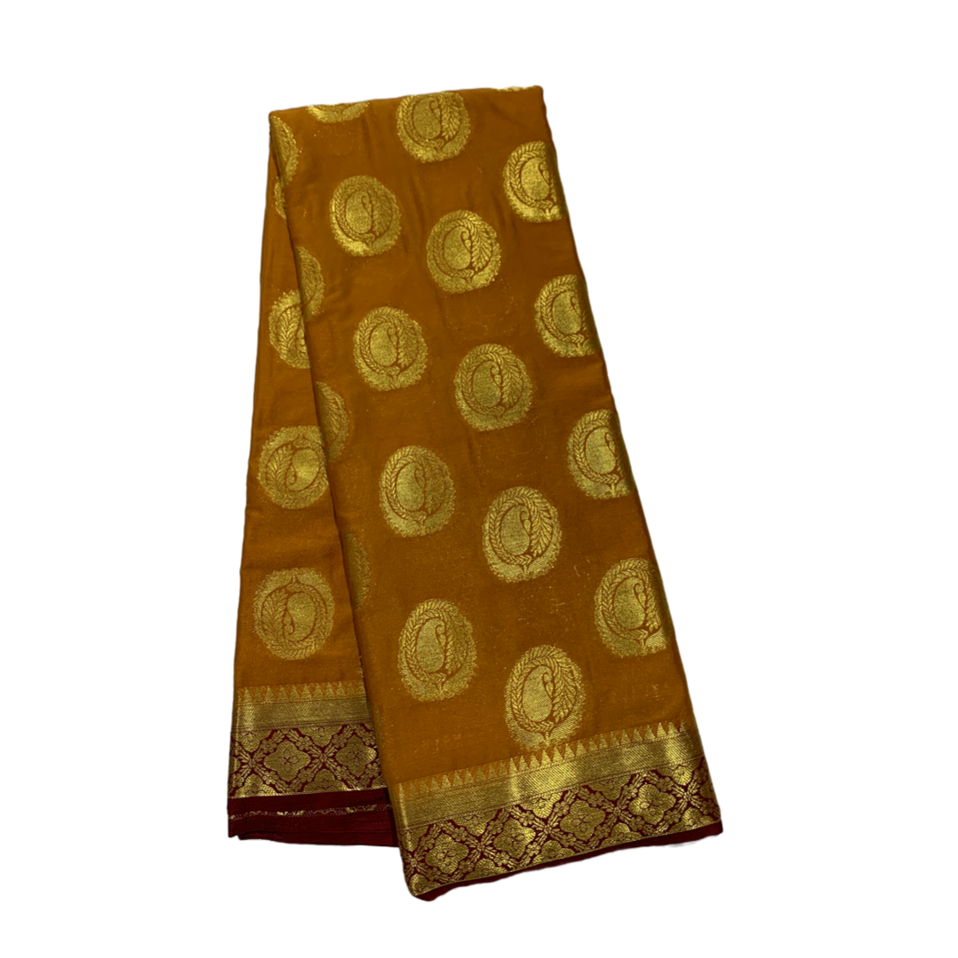 Crepe Saree Golden Yellow Colour with Mango Design