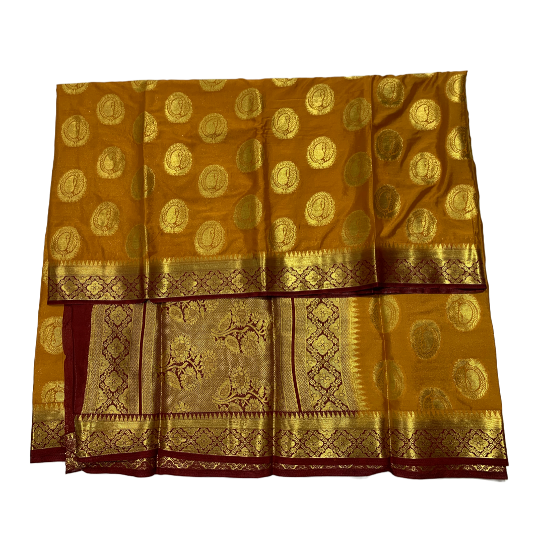 Crepe Saree Golden Yellow Colour with Mango Design