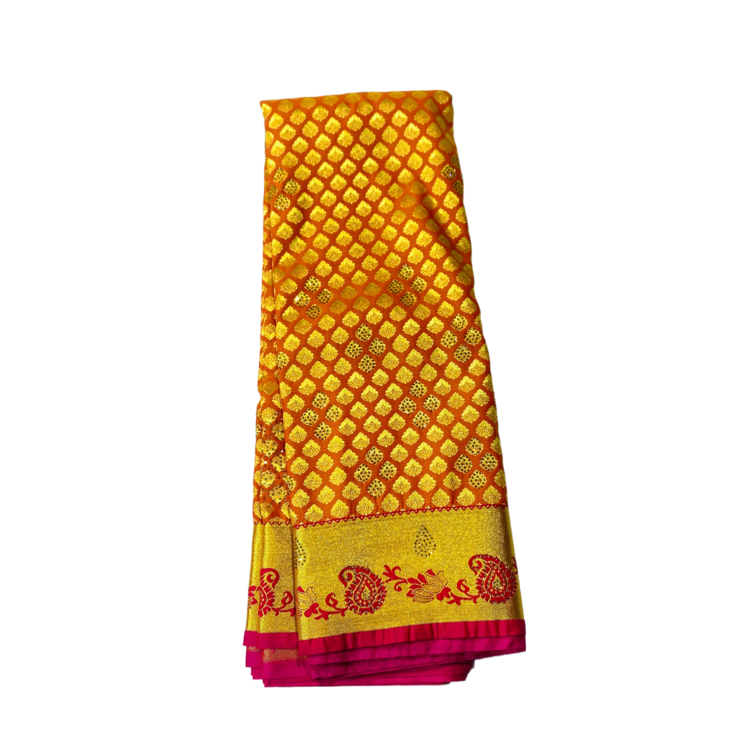 Bridal Vegan Silk Saree Mustard Colour with Unstitched blouse in Aari work