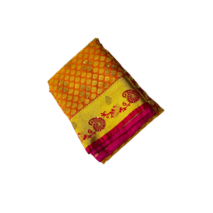 Bridal Vegan Silk Saree Mustard Colour with Unstitched blouse in Aari work