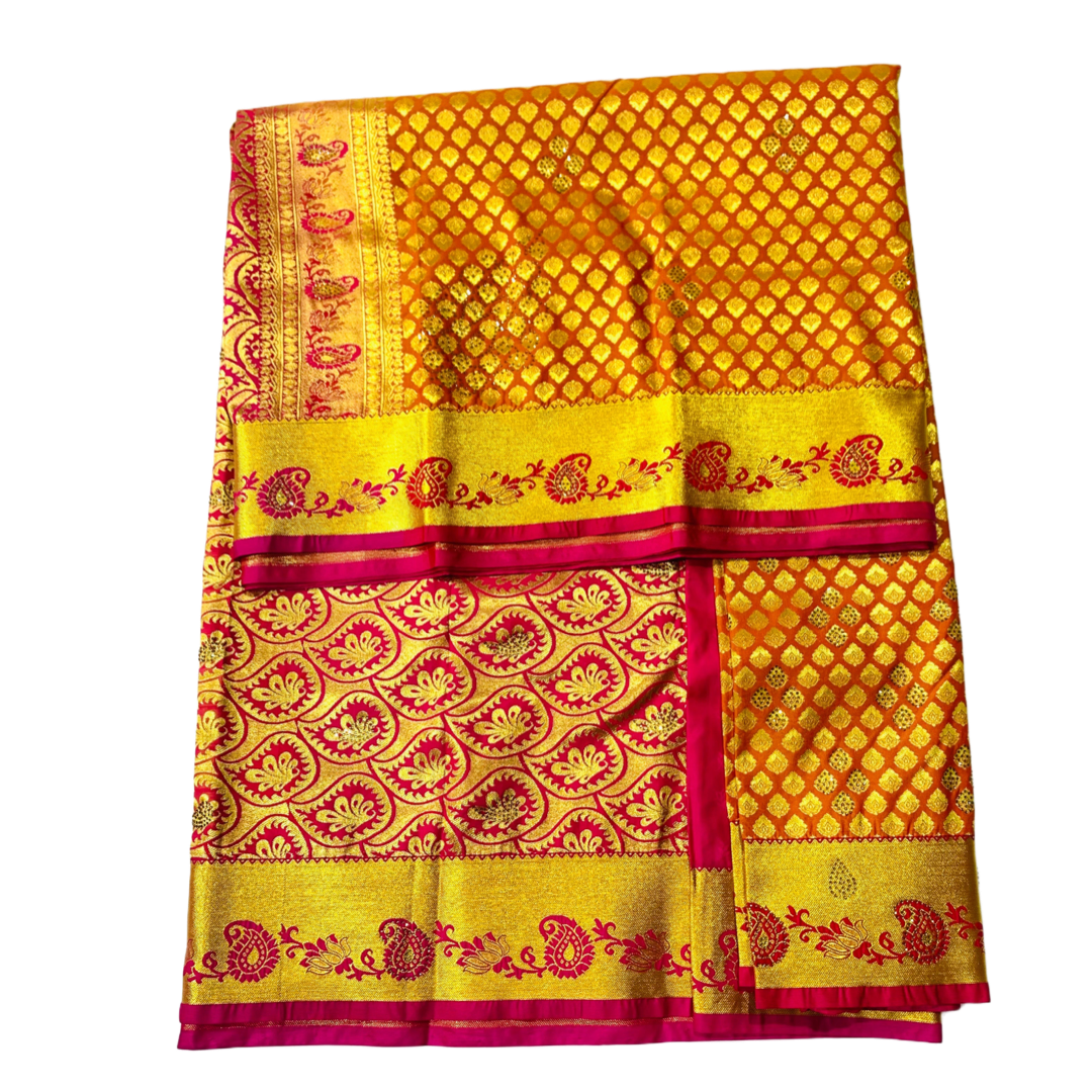 Bridal Vegan Silk Saree Mustard Colour with Unstitched blouse in Aari work