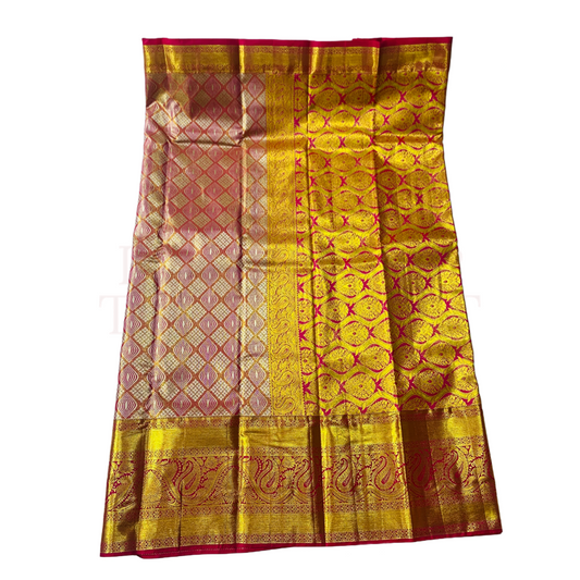 Vegan Silk Saree Golden Pink shade with Golden with Mango design